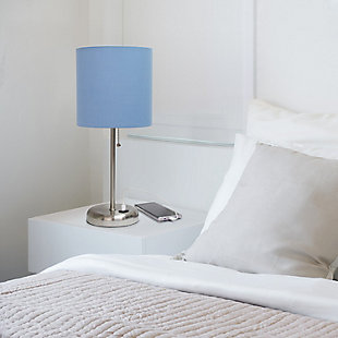 Home Accents LimeLights Br Steel Stick Lamp w USB Port & Fabric Shade, Blue, Blue, rollover