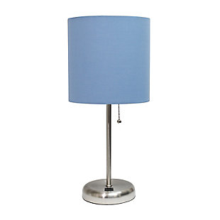 Home Accents LimeLights Br Steel Stick Lamp w USB Port & Fabric Shade, Blue, Blue, large