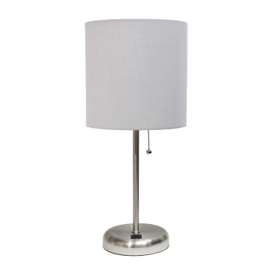 Home Accents LimeLights Br Steel Stick Lamp w USB Port & Fabric Shade, Gray, Gray, large