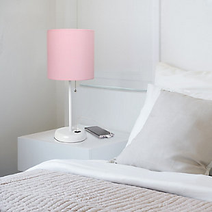 Home Accents LimeLights White Stick Lamp w USB Port & Fabric Shade, Pink, Pink/White, rollover