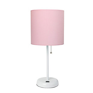 Home Accents LimeLights White Stick Lamp w USB Port & Fabric Shade, Pink, Pink/White, large