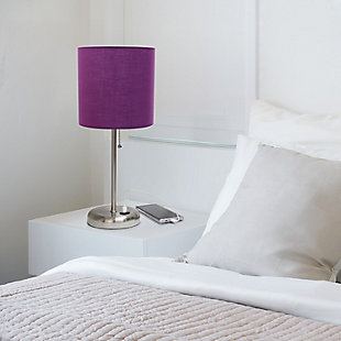 Home Accents LimeLights Br Steel Stick Lamp w USB Port & Fabric Shade,Purple, Purple, rollover