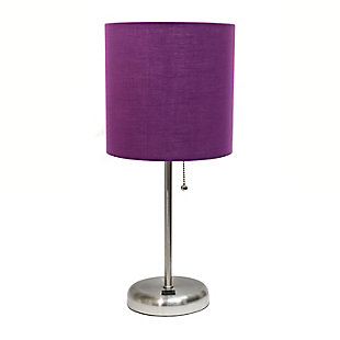 Home Accents LimeLights Br Steel Stick Lamp w USB Port & Fabric Shade,Purple, Purple, large