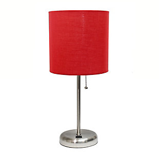 Home Accents LimeLights Br Steel Stick Lamp w USB Port & Fabric Shade, Red, Red, large