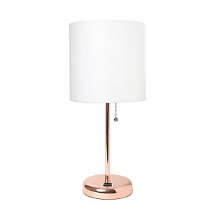 Home Accents LimeLights Rose Gold Stick Lamp w USB Port & Fabric Shade, WHT, White/Rose Gold Finish, large