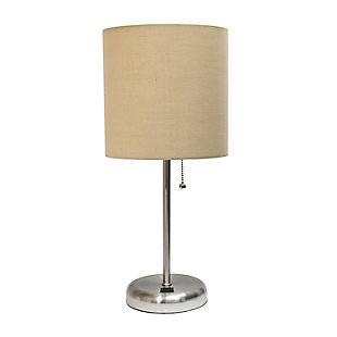 Home Accents LimeLights Br Steel Stick Lamp w USB Port & Fabric Shade, Tan, Tan, large