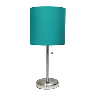Home Accents LimeLights Br Steel Stick Lamp w USB Port & Fabric Shade, Teal, Teal, large