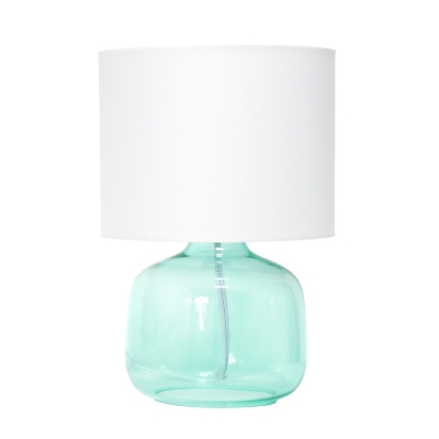 Home Accents Simple Designs Aqua Glass Table Lamp w White Fabric Shade, Aqua, large