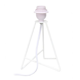 Bring function and fashion to any tabletop in your home with this modern table lamp.  The white metal base showcases an open silhouette complimented by a white fabric drum shade.  Perfect size for any room in your home !  Illuminate your living room, bedroom, kids and teen rooms, college dorm, apartment, nursery, or offices with this modern table lamp with contemporary flair!White metal base | White fabric drum shade | Easily accessible rotary switch located on the cord | Uses 1 x 40w medium type a base bulb (not included)