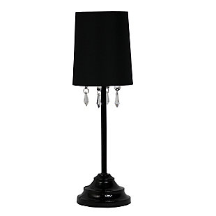 Home Accents Simple Designs BLK Table Lamp w Fabric Shade & Hanging Beads, Black, large
