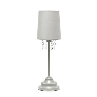 Home Accents Simple Designs GRY Table Lamp w Fabric Shade & Hanging Beads, Gray, large