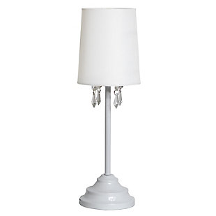 Home Accents Simple Designs WHT Table Lamp w Fabric Shade & Hanging Beads, White, large