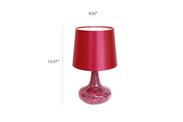 Bejewel your home with this gorgeous and unique genie table lamp. It features a beautiful mosaic tiled base and matching fabric shade. This fabulously chic design will be the envy of all your friends! We believe that lighting is like jewelry for your home. Our products will help to enhance your room with elegance and sophistication.Gorgeous mosaic tiled base | Matching fabric shade | Uses 1  x 40W Type B E12 Candelabra Base bulb (not included) | Dimensions: l: 8.25 x w: 8.25 x h: 14.17