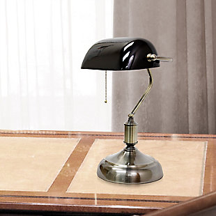 Home Accents Simple Designs Executive Bankers Desk Lamp w BLK Glass Shade, Black, rollover