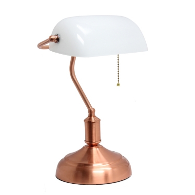 Home Accents Simple Designs Executive Bankers RGD Desk Lamp w Glass Shade, Rose Gold, large