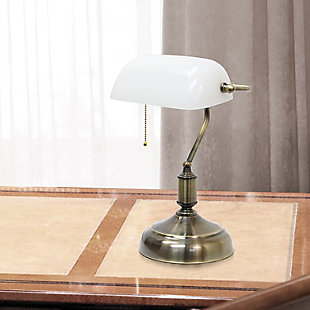 Home Accents Simple Designs Executive Bankers Desk Lamp w WHT Glass Shade, White, rollover