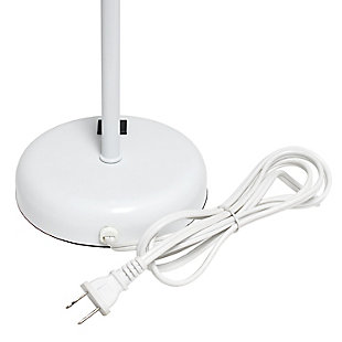 This fun and fashionable lamp features a white base and a fabric shade. It comes equipped with a USB seated in the base for use to charge mobile phones, handheld games, tablets, and other small electronics. This lamp will add a fabulous flair to any room. Perfect for bedrooms, kids and teens, college dorms, nurseries, or fun offices!White base with usb charging port on base | Fabric shade | Perfect for bedrooms, kids room, college dorm, nursery, or fun office | Shade diameter: 8.5" x height: 19.5" | Uses 1 x 60w type a medium base bulb (not included) | Features a usb port on base for charging your phone or other device