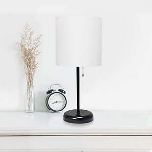 LimeLights LimeLights Black Stick Lamp with USB Charging Port and Fabric Shade 2 Pack Set, White, Black/White, rollover