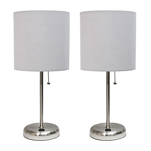 LimeLights LimeLights Stick Lamp with USB Charging Port and Fabric Shade 2 Pack Set, Gray, Brushed Steel/Gray, large