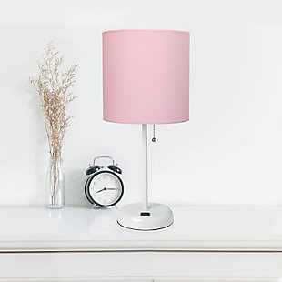 LimeLights LimeLights White Stick Lamp with USB Charging Port and Fabric Shade 2 Pack Set, Light Pink, White/Light Pink, rollover