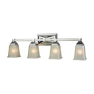 Brighten any wall with the casually styled Sinclair 2-light bath vanity fixture. Its balanced design is vintage style inspired with a polished chrome finish and two rectangular frosted glass shades through which light glows. They can be mounted up or down to give you versatility in your bathroom decor—what a chic look.Made of metal in a polished chrome finish | Frosted glass shades | 2 E26 bulbs (not included); 100-watt max | Uplit or downlit positioning | Indoor use only | Hardwired; professional installation recommended | Clean with a soft, dry cloth