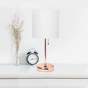 LimeLights LimeLights Rose Gold Stick Lamp with USB Charging Port and Fabric Shade 2 Pack Set, White, Rose Gold/White, rollover