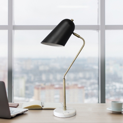 Lalia Home Lalia Home Asymmetrical Marble and Metal Desk Lamp with Black Sloped Shade, , rollover