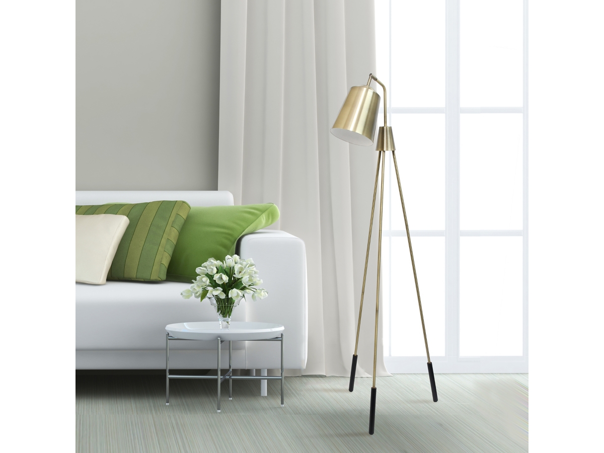 Lalia Home Industrial 1 Light Tripod Floor Lamp w Interior White Spotlight Antique Brass Ashley