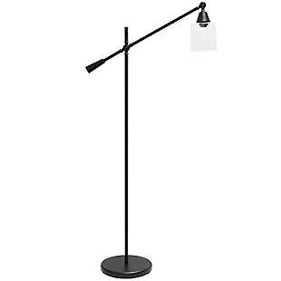 Lalia Home Lalia Home Swing Arm Floor Lamp with Clear Glass Cylindrical Shade, Black Matte, Black, large