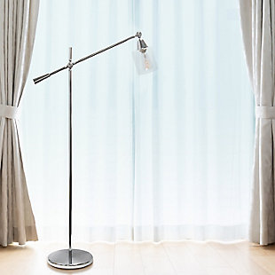 Lalia Home Lalia Home Swing Arm Floor Lamp with Clear Glass Cylindrical Shade, Chrome, Chrome, rollover