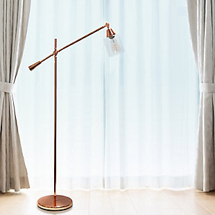 Lalia Home Lalia Home Swing Arm Floor Lamp with Clear Glass Cylindrical Shade, Rose Gold, Rose Gold, rollover
