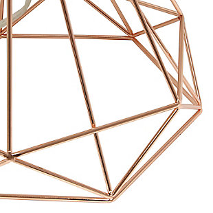 Bring a modern touch to any room in your home while keeping it fun!  The metal base is finished in rose gold and is complimented by a white fabric tapered shade.  The perfect lamp for your living room, bedroom, dorm room or office!White fabric tapered shade | Rose gold finish on geometric metal base | 1 x 60w medium type a base bulb (not included) required | More color options available! | Fun and modern | Easily accesible rotary switch on socket
