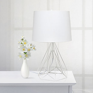 Lalia Home Lalia Home Geometric White Matte Wired Table Lamp with Fabric Shade, White, rollover