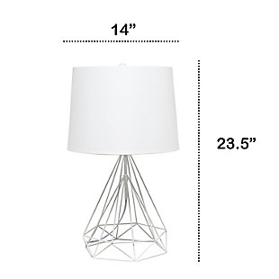 Bring a modern touch to any room in your home while keeping it fun!  The metal base is finished in matte white and is complimented by a white fabric tapered shade.  The perfect lamp for your living room, bedroom, dorm room or office!White fabric tapered shade | Matte white finish on geometric metal base | 1 x 60w medium type a base bulb (not included) required | More color options available! | Fun and modern | Easily accesible rotary switch on socket