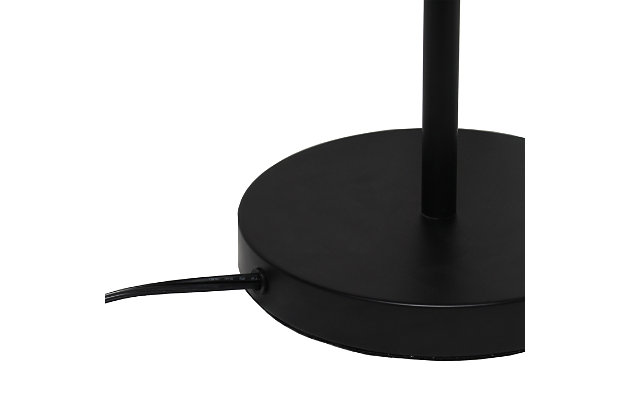 With its' black matte finish and simple lines, this table lamp adds a touch of sophistication to any room in your home.  It features a clear glass globe shade and a convenient on/off switch on the cord making it easy to turn on and off.  The clean industrial look brings modern charm to your living room, bedroom, office or foyer.Clear globe glass shade | Black matte finish | 1 x 25w type b candelabra base bulb (not included) required | 5 foot black cord | Sophisticated industrial | Easily accessible on/off switch on cord