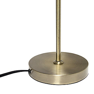 Brighten up your living space with this attractive table lamp in a polished antique brass finish.  This minimalist table lamp features curved lines and a stylish metal dome shade.  Add sophistication to your living room, bedroom, office or library with this sleek and modern table lamp.Metal dome shade | Polished antique brass finish | 1 x 40w medium type g16.5 base bulb (not required) required | 5 foot black cord | Clean and modern | Easily accessible on/off switch on cord