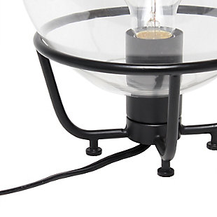 Illuminate your room in style with this modern table lamp! The clear globe glass shade is accented by a matte black metal base for the perfect industrial look! At 10 inches high, it's the perfect solution to freshen up your nightstand, end table or foyer.Clear globe glass shade | Black matte finish | 1 x 40w type a base bulb (not included) required | 5 foot black cord | Industrial style | Easily accessible on/off switch on cord