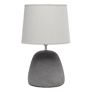 Simple yet stylish, this table lamp features a rounded gray concrete base complimented by a gray fabric shade.  The perfect table lamp for an easy upgrade to give your home a sophisticated modern look!  Ideal for your living room, bedroom, office or entryway.Gray concrete base | Gray fabric tapered shade | Easily accessible rotary switch on cord | Uses 1 x 60w medium type a base bulb (not included) | Lamp measures l: 10.25" x w: 10.25" x h:16.50" | Sophisticated & modern