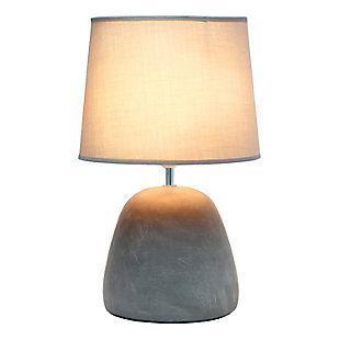 Simple yet stylish, this table lamp features a rounded gray concrete base complimented by a gray fabric shade.  The perfect table lamp for an easy upgrade to give your home a sophisticated modern look!  Ideal for your living room, bedroom, office or entryway.Gray concrete base | Gray fabric tapered shade | Easily accessible rotary switch on cord | Uses 1 x 60w medium type a base bulb (not included) | Lamp measures l: 10.25" x w: 10.25" x h:16.50" | Sophisticated & modern