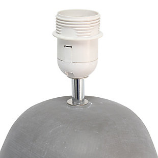 Simple yet stylish, this table lamp features a rounded gray concrete base complimented by a white fabric shade.  The perfect table lamp for an easy upgrade to give your home a sophisticated modern look!  Ideal for your living room, bedroom, office or entryway.Gray concrete base | White fabric tapered shade | Easily accessible rotary switch on cord | Uses 1 x 60w medium type a base bulb (not included) | Lamp measures l: 10.25" x w: 10.25" x h:16.50" | Sophisticated & modern