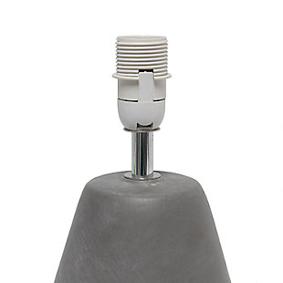 The perfect table lamp for an easy upgrade to give your home a sophisticated modern look! Simple yet stylish, this table lamp features a cone like gray concrete base complimented by a black fabric shade. Ideal for your living room, bedroom, office or entryway.Gray concrete base | Black fabric drum shade | Easily accessible rotary switch on cord | Uses 1 x 40w type b candelabra base bulb (not included) | Lamp measures l: 9" x w: 9" x h:14.20" | Sophisticated & modern