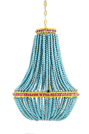 Creative Co-Op Blue And Red Wood Beaded Chandelier With Yellow Accents, , large