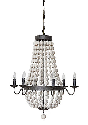 Creative Co-Op Metal Chandelier With White Wood Beads And 6 Lights, , rollover