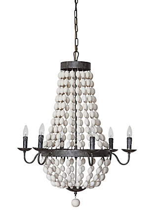 Creative Co-Op Metal Chandelier With White Wood Beads And 6 Lights, , large