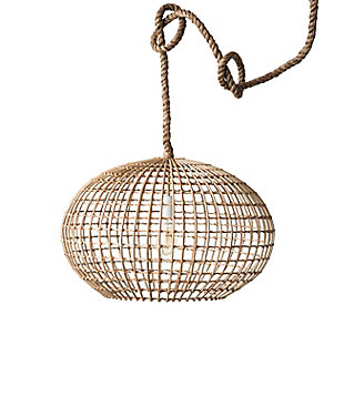 Creative Co-Op Round Wicker Pendant Light With Thick Rope Cord, , large