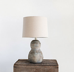 Creative Co-Op Distressed Debossed Terracotta Table Lamp With Linen Shade, , rollover