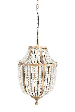 Creative Co-Op Metal Chandelier With Wood Beads, White, large