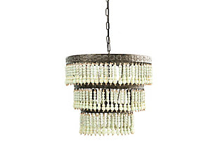 Creative Co-Op 3-tier Round Metal Chandelier With 3 Lights And Hanging Wood Beads, Green, large