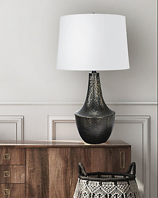 Creative Co-Op Hammered Metal Table Lamp With Linen Shade, , rollover