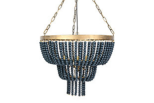 Creative Co-Op Iron Pendant Light With Blue Wood Beads, , large